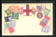 Lithographie Briefmarken Von Wales Verschiedener Werte, Rotes Kreuz Auf Weissem Wappen, Königliche Portraits  - Briefmarken (Abbildungen)