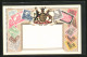 Lithographie Briefmarken Von Deutschland Verschiedener Werte, Goldenes Wappen Mit Hirsch Und Löwe  - Briefmarken (Abbildungen)