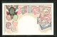 Präge-Lithographie Briefmarken Von Frankreich Verschiedener Werte, Kranz In Gold Mit Landesflaggen  - Postzegels (afbeeldingen)