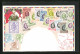 Präge-AK China, Briefmarken Verschiedener Werte, Fahnen Der Ehemaligen Britischen Kolonien, Landkarte  - China