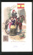 Lithographie Brief, Landesflagge, Spanien, Postreiter Zu Pferd, Frauen In Trachten  - Post