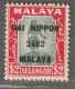 SELANGOR - OCCUPATION JAPONAISE - N°26 ** (1942) 2$ Rouge Et Vert - Ocupacion Japonesa