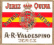 00082 "JEREZ QUINA - PATRIA - A.R. VALDESPINO - JEREZ - SPAGNA" ETICH ORIG STEMMA IN RILIEVO. XX SECOLO - Andere & Zonder Classificatie