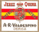 00082 "JEREZ QUINA - PATRIA - A.R. VALDESPINO - JEREZ - SPAGNA" ETICH ORIG STEMMA IN RILIEVO. XX SECOLO - Autres & Non Classés