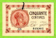 FRANCE / CHAMBRE De COMMERCE De PARIS / 50 CENT. / 10 MARS 1920 / N° 019,905 / SERIE J 35 / 1 TACHE - Cámara De Comercio