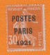 Préoblitéré Semeuse PARIS 1921 30c Orange Y.et.T. Num 29 Scan Recto-verso - 1893-1947