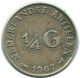 1/4 GULDEN 1967 ANTILLES NÉERLANDAISES ARGENT Colonial Pièce #NL11600.4.F.A - Antilles Néerlandaises