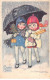 Illustrateur - N°80235 - S. Bompard - Bonne Année - Fillettes ... Neige Sous Un Parapluie -Carte Pliée, Vendue En L'état - Bompard, S.