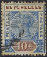 SEYCHELLES 1892 QV 10cs Bright Ultramarine & Brown Die II SG12 Used - Seychelles (...-1976)