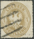 LÜBECK 12 O, 1863, 4 S. Mittelolivbraun, Strichstempel Der Stadtpost: Auf Dieser Ausgabe Besserer Stempel!, Randrißchen  - Lubeck