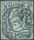 SACHSEN 13b O, 1859, 10 Ngr. Blau, II. Auflage, Nummernstempel 2, Kleine Rückseitige Schürfung Sonst Pracht, Kurzbefund  - Sachsen