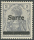 SAARGEBIET A 1 , 1920, 2 Pf. Dunkelblaugrau (schraffierter Hintergrund) Aufdruck Irrtümlich Auf Dt. Reich Mi.Nr. 83I Sta - Sonstige & Ohne Zuordnung