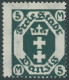 FREIE STADT DANZIG 124Z , 1923, 5 M. Schwärzlichopalgrün Mit Wz. 4 (Fliesen), Falzrest, Pracht, Fotoattest Gruber: Die D - Mint