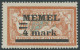 MEMELGEBIET 31IyPF Ia , 1920, 4 M. Auf 2 Fr. Rötlichorange/hellgrünlichblau, Type I, Mit Aufdruckfehler Querbalken Der 4 - Memel (Klaïpeda) 1923