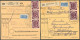 BUNDESREPUBLIK 131 BRIEF, 1954, 25 Pf. Posthorn, 2 Paketkarten Mit Verschiedenen Mehrfachfrankaturen (5 Bzw. 6 Marken),  - Other & Unclassified