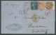 GROSSBRITANNIEN 17I,19II Paar BRIEF, 1865, 2 P. Blau Und Waagerechtes Paar 4 P. Bräunlichrot (üblich Gezähnt) Auf Brief  - Usati