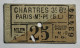 Ancien Ticket De TRAIN MILITAIRE 3 ème Classe Chartres Paris Montparnasse  5 Avril 1919 - Documentos