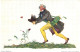 FINE ARTS, PAINTING, HUMOUR, HELMUT SKARBINA, CHASING HAPPYNESS, BUTTERFLY, FROG, MAN WITH HAT, GERMANY, POSTCARD - Humour