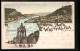Lithographie Porta Westfalica, Panorama Mit Brücke, Kaiser Wilhelm Denkmal  - Porta Westfalica
