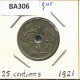 25 CENTIMES 1921 FRENCH Text BELGIUM Coin #BA306.U.A - 25 Cents