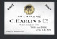 Rare Etiquette Champagne Brut Carte Blanche  C Harlin & Cie Tours Sur Marne Marne 51 Avec Sa Collerette - Champagner