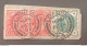 ENGLAND BRITISH 1897 QUEEN VICTORIA + 1902 KING EDWARD VII CAT GIBBONS 219 PERFIN FRAGMANT RARE - Oblitérés