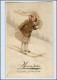 W8G31/ Neujahr Mädchen Fährt Ski  Schöne Litho Ak Ca.1910 - Nouvel An