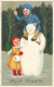 N°24929 - Carte Fantaisie - Prosit Neujahr - Flatscher - Enfants Et Bonhomme De Neige - New Year