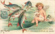 N°24931 - Carte Fantaisie Gaufrée - 1er Avril - Clapsaddle - Ange Et Poisson - 1er Avril - Poisson D'avril