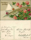 Ansichtskarte  Kleeblatt, Feder, Brief - Goldprägekarte 1910 Goldrand - Birthday