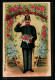 AK Soldat In Uniform Mit Einem Blumenstrauss Und Herzlichen Glückwunsch, 1. Weltkrieg  - Guerre 1914-18