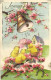 Carte à Système Joyeuses Paques Cloche Poussins Fer à Cheval Rameaux Fleuris Pailletée TV - Cartoline Con Meccanismi