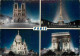 75 - Paris - La Nuit - Multivues - Carte Dentelée - CPSM Grand Format - Voir Scans Recto-Verso - Cartas Panorámicas