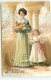 N°22780 - Carte Gaufrée - Joyeuses Pâques - Une Fillette Portant Un Lapin, Près De Sa Mère Portant Une Poule - Pâques