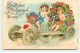 N°22736 - Carte Gaufrée - Deux Anges Au Volant D'une Voiture Décorée De Coeur  - Birthday