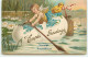 N°20588 - Carte Gaufrée - Easter Greetings - Angelot Dans Un Oeuf Transformé En Barque - Pâques