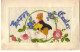 N°20501 - Carte Brodée - Happy Easter - Poussin Avec Des Fleurs - Embroidered