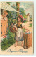 N°19364 - Carte Gaufrée - Joyeuses Pâques - Jeune Fille Vendant Des Oeufs à Une Autre - Pâques