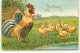 N°19363 - Carte Gaufrée - Joyeuses Pâques - Poussins Devant Un Coq - Pâques