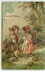 N°18327 - Carte Gaufrée - Joyeuses Pâques - Fillette Rencontrant Un Garçon Portant Des Lièvres - Pâques