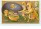 N°12793 - Carte Gaufrée - Easter Greetings - Enfants Tirés Par Des Poussins - Easter