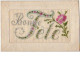 N°6410 - Carte Brodée - Bonne Fête - Rose - Embroidered