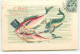 N°17274 - Carte Gaufrée - 1er Avril  - Tout N'est Pas Rose Sur La Terre .... - Un Poisson Tirant Sur D'autres Poissons - 1° Aprile (pesce Di Aprile)