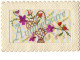 N°7410 - Carte Brodée - Anniversaire - Panier De Fleurs - Embroidered