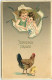 N°13729 - Carte Gaufrée - Joyeuses Pâques - Anges Regardant Une Poule Et Son Poussin - Pâques
