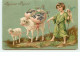 N°6381 - Carte Gaufrée - Joyeuses Pâques - Angelot Avec Deux Moutons - Pâques