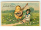 N°10586 - Carte Gaufrée - Fröhliche Ostern - Poussin Et Garçon Jouant De La Mandoline Et De La Flûte - Pâques