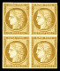 ** N°1, 10c Bistre-jaune, Bloc De Quatre Pleine Gomme (2ex*), Fraîcheur Postale, R.R.R. SUPERBE (signé Calves/certificat - 1849-1850 Ceres