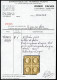 ** N°1, 10c Bistre-jaune, Bloc De Quatre Pleine Gomme (2ex*), Fraîcheur Postale, R.R.R. SUPERBE (signé Calves/certificat - 1849-1850 Ceres