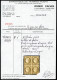 ** N°1, 10c Bistre-jaune, Bloc De Quatre Pleine Gomme (2ex*), Fraîcheur Postale, R.R.R. SUPERBE (signé Calves/certificat - 1849-1850 Cérès